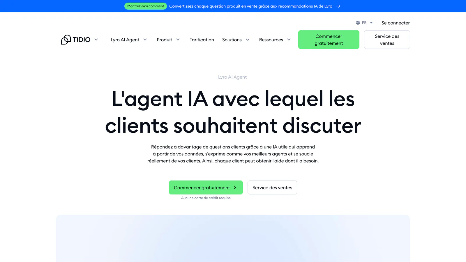Page Lyro de Tidio : « L'agent IA avec lequel les clients souhaitent discuter »