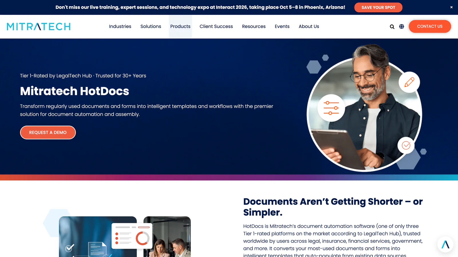 Page Mitratech HotDocs présentant l'assemblage de documents à partir de modèles