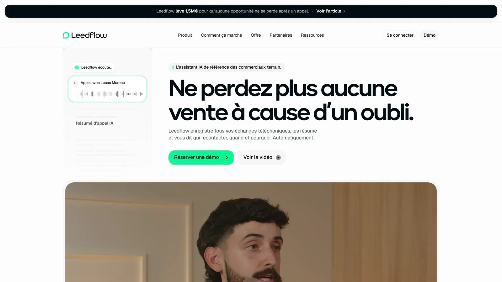 Page d’accueil de Leedflow, « Ne perdez plus aucune vente à cause d’un oubli »