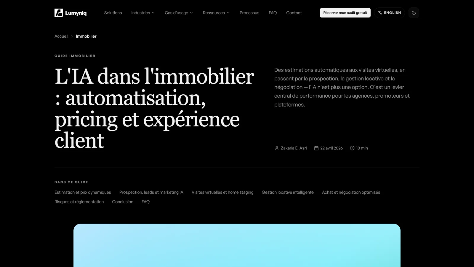 Guide « L'IA dans l'immobilier » de Lumyniq : automatisation, pricing et expérience client