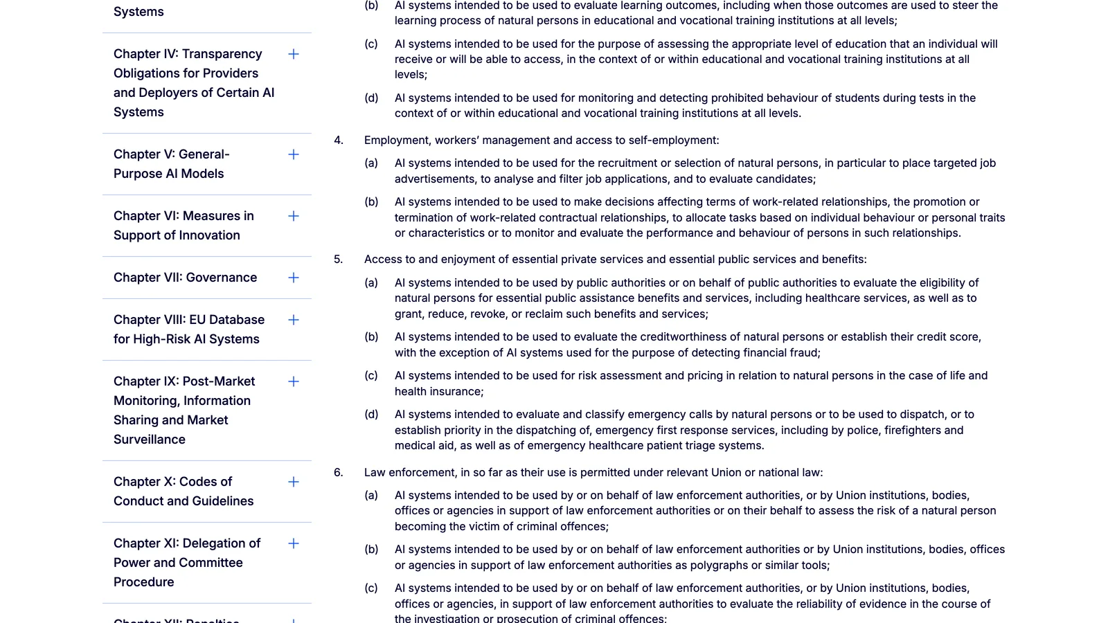 Page Annex III de l'AI Act Service Desk, point 4 « Employment, workers' management and access to self-employment » avec le point (a) sur le recrutement et le filtrage des candidatures