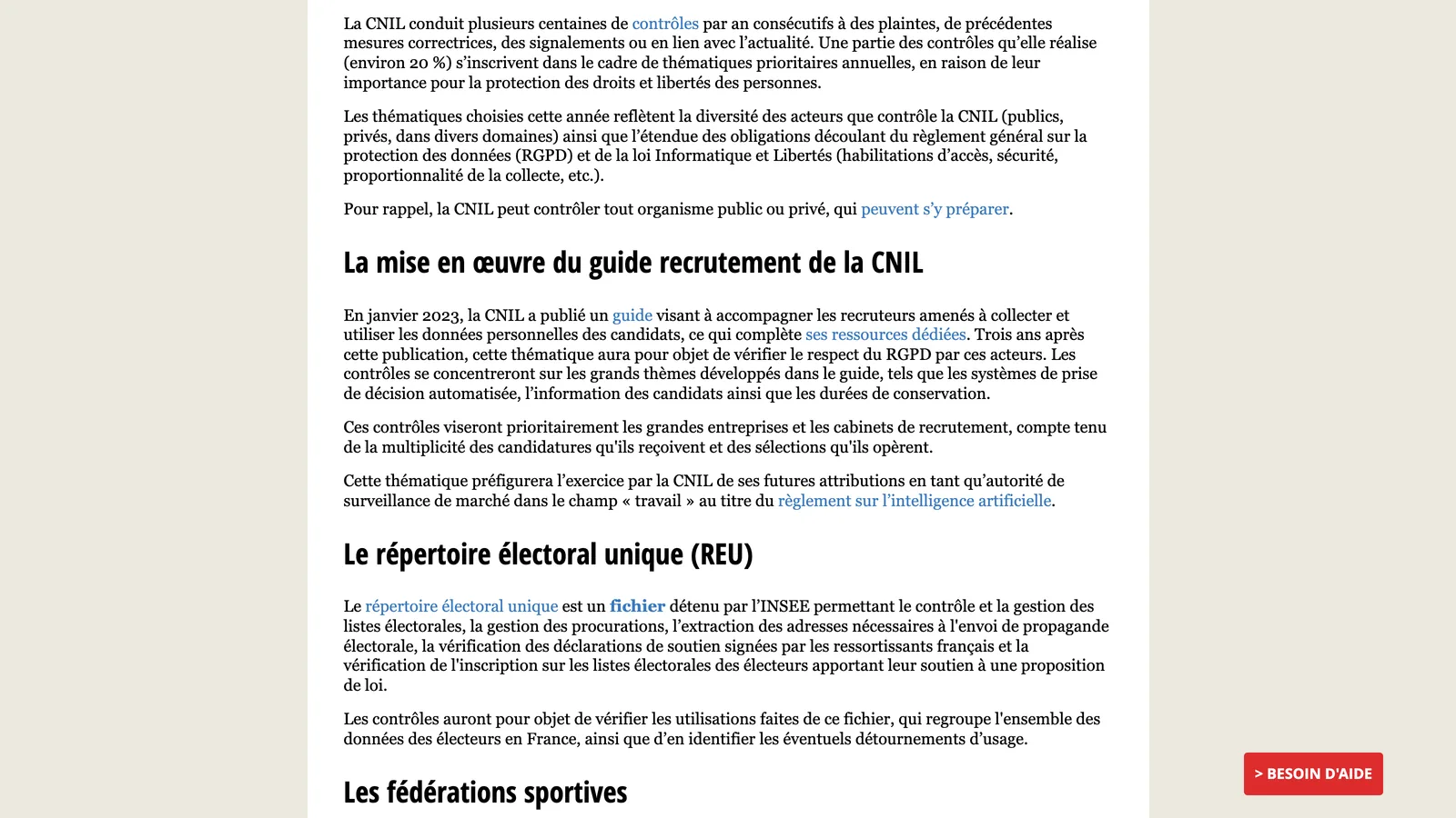 Page CNIL « Les contrôles en 2026 », bloc « La mise en œuvre du guide recrutement de la CNIL » citant les décisions automatisées, l'information des candidats et les durées de conservation